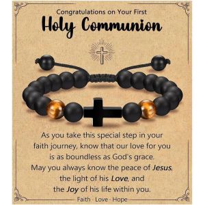 Kalsw-Oeil De Tigre Perl&eacute; Chapelet Bracelet En Alliage De Zinc Christ J&eacute;sus Croix Pendentif Pour Femmes Hommes &Eacute;glise M&eacute;ditation D&eacute;coration Cadeau Chapelet Bracelets Pour Catholiques - Neuf