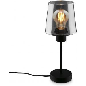 Lampe De Chevet, Verre Fum&eacute;, Interrupteur &Agrave; Fil Lampe De Bureau, Lampe De Table E27 Pour Home Office, Lampe De Lecture, Noir - Neuf