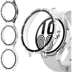 Lot De 3 Coques De Protection &Agrave; Paillettes Compatibles Avec Montre Connect&eacute;e Samsung Watch 4/5 44 Mm Avec Strass, Protection En Polycarbonate Rigide Et Film De Protection D'&eacute;cran Tremp&eacute; Hd, - Neuf