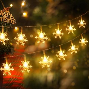 JGD-Guirlande Lumineuse Flocon de Neige 6m avec 40 LED &agrave; Piles - D&eacute;coration pour No&euml;l, Saint-Valentin, Mariages et F&ecirc;tes - Magnifique D&eacute;coration Festive - Neuf