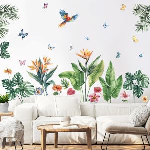 ERYI-Stickers Muraux Fleur De Feuilles Tropicales, Autocollants Muraux Plante Verte Oiseaux Feuilles De Palmier, Décoration Murale Pour Chambre Salon Cuisine Salle De Bain - Neuf