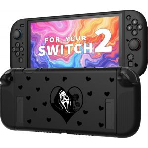 Eryi-Coque Pour Switch 2 (2025) U2013 Design Noir Gothique Avec Motif C?ur, Protection En Tpu Mat Antichoc, Poignées Ergonomiques Antidérapantes, Format Fin Et Confortable,Black Skull - Neuf