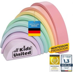 ChenQuanSarl-Arc-En-Ciel Compact En Bois, Pont En Arc En Briques Id&eacute;al Pour Les D&eacute;placements, Tour D'Empilage Jouets &Eacute;ducatifs En Briques De Bois 8 &Eacute;l&eacute;ments (Compact) - Neuf