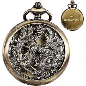 Montres De Poche Grav&eacute;es M&eacute;caniquement Squelette Double Couverture Chiffres Romains Cadran Personnalis&eacute; Avec Bo&icirc;te Et Cha&icirc;ne Pour Hommes Femmes Pour Papa Maman Fils Fr&egrave;re - Neuf