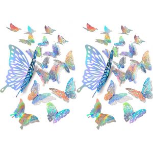 Stickers muraux papillons argent&eacute;s 3D - 60 pi&egrave;ces en papier holographique pour la d&eacute;coration de la maison et de la salle de classe - Neuf