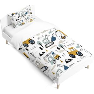 Ulteronixshop-Housse De Couette De Voiture De Dessin Anim&eacute; Ensemble De Literie De Construction Parure De Lit Excavatrice Ing&eacute;nierie Voiture Motif Avec Taie D'oreiller 40x60cm (Bagger A, 90 X 190cm) - Neuf