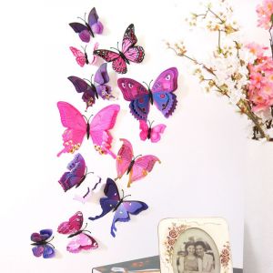Violet, 24 pcs 3D Papillons Stickers muraux Décoration de Papillon pour le Parti, la Salle, la Décoration, Gâteau, pour les Filles et les Garçons - Neuf