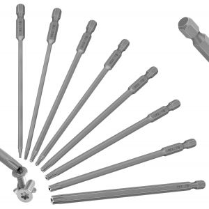 CHECARZHN--NO1-Lot De 8 Embout Torx, Long 150Mm 1/4"" Magnétiques Tournevis Torx, Tournevis À Main Jeu D'Outils Électriques Torx, T8 T10 T15 T20 T25 T27 T30 T40 - Neuf