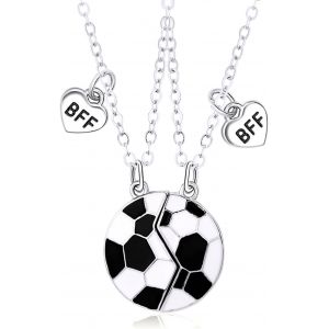Kal-2 Collier D Amitie Pour 2 Filles Best Friend, Football Collier Bff Pour 2 Chaine Argent Femme, Collier Rond Pendentif Pour Soeur Friend Cadeau Jeune Fille Anniversaire - Neuf