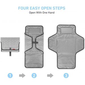 Matelas A Langer Portable Pour Bebe, Impermeable, Avec Oreiller Integre, Imprime Vagues Grises, Pour Mamans Et Papas - Neuf