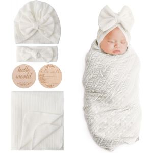Tianyi-Couverture Bebe Naissance Emmaillotage Bébé Pour Nouveau-Né Langes Bebe 80 X 80 Cm Sac De Couchage Avec Chapeau Et Bandeau N?ud - Neuf