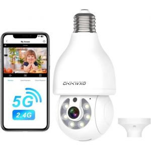 Cam&eacute;ra Ampoule WiFi 3MP CiKiKWXO, Int&eacute;rieur/Ext&eacute;rieur, Vision Nocturne HD, D&eacute;tection Mouvement, Compatible Alexa, Douille E27. - Neuf