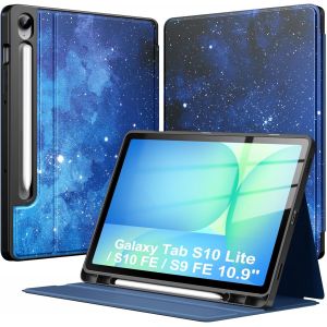 Coque Pour Samsung Galaxy Tab S10 Lite / S10 Fe / S9 Fe 10.9 Pouces Avec Porte S Pen, Couverture Multi-Angles Avec Dos En Tpu Souple, R&eacute;veil/Veille Automatique,&Eacute;toile Bleue - Neuf