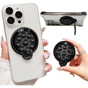 Anneau Telephone Portable pour MagSafe R&eacute;glable &agrave; 360&deg; Ventouse en Silicone Support T&eacute;l&eacute;phone pour Vid&eacute;os et Selfies Noir - Neuf