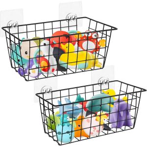 SUBZONAL-Lot de 2 organisateurs de rangement en m&eacute;tal pour jouets de bain, panier de douche en maille suspendu avec crochets adh&eacute;sifs pour baignoire, grand porte-jouets de bain pour ranger les jouets - Neuf