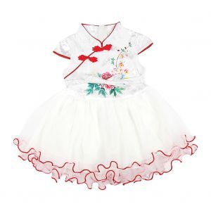 Robe A Manches Courtes En Fil Doux, Confortable Et Durable, Motif Floral, Pour Bebe Fille (Blanc) - Neuf