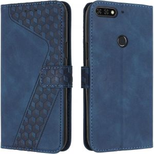 Case For Huawei Y7 2018/Honor 7c/Y7 Prime 2018, Premium Pu Leather Wallet Phone Case [Magnetic Clasp] [Card Slots] Flip Case (Blue) - Neuf