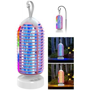 Lampe Anti Moustique, Lampe Anti Mouche Avec Batterie Usb Rechargeable 4000Mah, 3000V Tueur D`Insectes Électrique Avec Led, Norme Ipx5 Étanche, Pour Intérieur Et Extérieur (Blanc/Rose) - Neuf