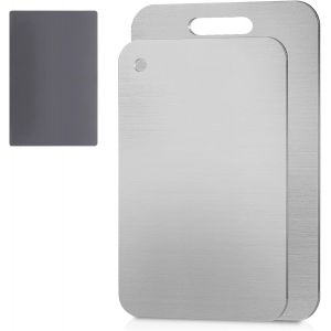 Lot De 2 Planche A Decouper Inox Pour La Cuisine Cutting Board Et Tapis Antid&eacute;rapant Planche &Agrave; D&eacute;couper En Titane Double Face Pour Cuisine Et Camping &Eacute;paisseur 1mm - Neuf