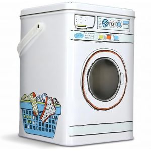 MEVRONISSHOP-R&eacute;servoir de stockage de d&eacute;tergent &agrave; lessive en poudre avec couvercle, grande capacit&eacute;, forme de machine &agrave; laver, fen&ecirc;tre avant, bo&icirc;te de rangement domestique en fer - Neuf
