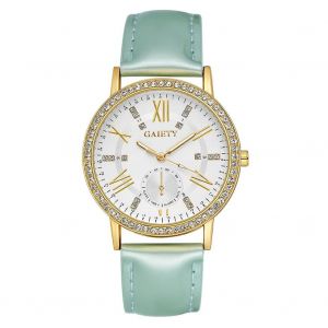 Gaiety Femmes Strass Cadran Rond Pu Bracelet Montre Quartz Montre Analogique Robe Montre-Bracelet (Vert) - Neuf