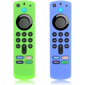 2 Pièces Protege telecommande Silicone Boîtier de télécommande pour Firestick 4K Max/Insignia/Pioneer/Omni Alexa Voice Remote Enhanced avec lanière (Vert + Turquoise Les Deux Brillent) - Neuf
