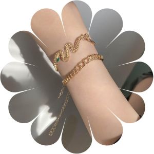 Kalsw-Punk Layered Snake Bracelet Cuban Link Chain Bracelets Superposition Serpent Bracelet Gold Chunky Chain Bracelet Vintage Main Cha&icirc;ne Bijoux Pour Femmes Et Filles - Neuf