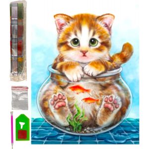 Tianyi-Diamond Painting, Set De Peinture De Diamants 30 Cm X 40 Cm Diamond Painting Kit Complet D'accessoires Diy 5d Tableau Point De Croix Broderie Bricolage Décoration Murale Chat Poisson - Neuf