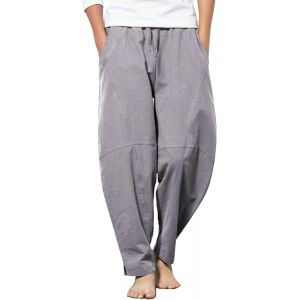 Pantalon Long En Lin Pour Homme - Coupe Ample - Pantalon D'été Léger - Pantalon De Loisirs - Pantalon De Plage - Pantalon De Yoga - Pantalon Sarouel Hippie, Gris, Xl - Neuf