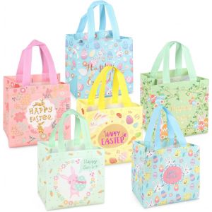 Lot De 6 Sacs De Chasse Aux ?ufs De Pâques Avec Poignées ,Sacs De Friandises De Pâques ,Sacs De Pâques Non Tissés Pour Emballage De Cadeaux ,Chasse Aux ?ufs ,Articles De Fête ,21×20×15cm - Neuf
