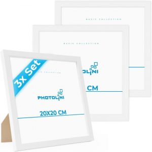 CMWX-Cadre 20 x 20 bois MDF blanc, lot de 3 cadres photo pour posters et affiches, verre acrylique incassable, d&eacute;coration murale &agrave; suspendre & &agrave; poser, avec accessoires suppl&eacute;mentaires - Neuf