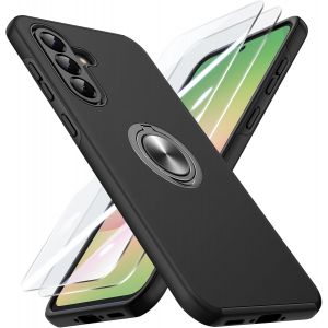 Kit 3-En-1 Samsung Galaxy A56/A36 ¿ Housse Antichoc Renforcée + 2 Verres Trempés, Bords Rehaussés Pour Écran Et Caméra, Support Rotatif 360° Et Fixation Magnétique, Noir - Neuf