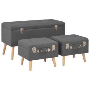 Tabourets de rangement 3 pi&egrave;ces tissu gris fonc&eacute; Helloshop26 02_0021224 - Neuf