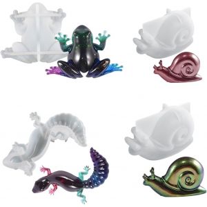 4 Moules Animaux Silicone, Moule Resine Epoxy L&eacute;zard, Moule Resine Grenouille, Escargots Moulle De Coul&eacute;e Moulage Pour D&eacute;coration Murale Fabrication Artisanale - Neuf