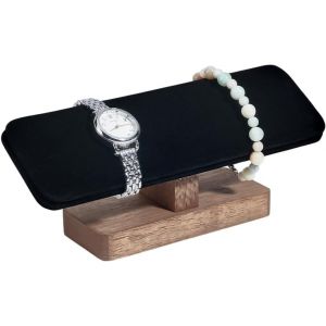 Kal-Présentoir De Montre En Bois, Noir Présentoir De Bracelets En Velours Avec Base En Bois Support De Rangement Rectangulaire Pour Bracelets Tour Pour Affichage Au Détail À Domicile, 19.8x6x8.5cm - Neuf