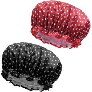 (Combinaison) 2 pièces bonnet de douche imperméable, bonnet de douche réutilisable, bonnet de douche élastique double couche, excellent accessoire de cheveux de douche pour femmes filles spa douche - Neuf