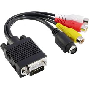 Adaptateur convertisseur VGA SVGA vers S-Vidéo 3 AV VGA vers sortie vidéo S-Video AV pour PC ordinateur portable - Neuf