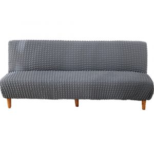 Housse de canap&eacute;-lit amovible en seersucker gris, convient aux canap&eacute;s-lits de 160 &agrave; 190 cm, prot&egrave;ge des taches et des animaux domestiques, lavable en machine - Neuf