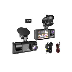 Cam&eacute;ra embarqu&eacute;e triple avec carte m&eacute;moire 32 Go et r&eacute;troviseur - Neuf