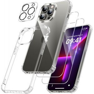 4 En 1 Coque Pour Iphone 13 Pro Max Avec 2 Verre Tremp&eacute; Et 1 Cam&eacute;ra Protecteur, [Coussin D'Air Int&eacute;gr&eacute;] Antichoc Antirayures Bumper Protection Housse Pour Iphone 13 Pro Max 6.7"", Transparent - Neuf