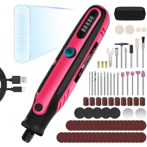 Outil Rotatif Sans Fil 4v,5-Vitesses Mini Perceuse Sans Fil,Outils Rotatifs Multifonction With 86 Accessories Pour Sculpture,Polissage,Ponçage,Perçage,Meuler,Découpe Et Bricolage,Rose - Neuf
