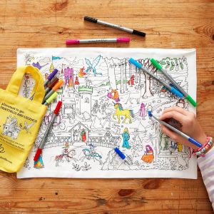 Kalanka-Eatsleepddodle Set De Table Enfant Avec Sac De Rangement En Coton À Colorier, Sur Le Thème Des Contes De Fées, Feutres Textiles Lavables Inclus - Neuf