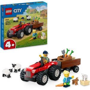 KALANKA-City Tracteur agricole Rouge avec remorque et Moutons - Jeu de Construction sur Le thème de la Ferme avec Figurines d'animaux - Jouet Montessori - Cadeau pour Apprentissage préscolaire 60461 - Neuf