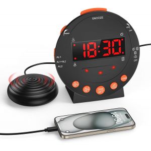 R&eacute;veil fort pour les dormeurs lourds, sourds et malentendants pour chambre &agrave; coucher avec rappels d'&eacute;clairage, double r&eacute;glage d'alarme, r&eacute;p&eacute;tition, 12/24h, variateur d'intensit&eacute; r&eacute;glable - Neuf