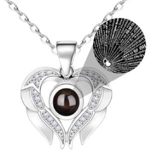 Collier En Argent Pour Femme - Cadeau Original Pour Anniversaire De Mariage Avec Ailes D'ange Et Pierre Précieuse En 100 Langues - Neuf