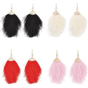 Kal-4 Paire Boucles D'oreilles À Pompon En Polyester 4 Couleurs Boucles D'oreilles Colorées Longues Boucles D'oreilles À Pompon Doré Boucle D'oreille Pendantes À Boule De Fil Bohème Pour Femme - Neuf