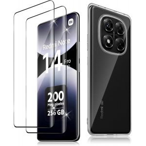 CAUC-Verre Tremp&eacute; pour Xiaomi Redmi Note 14 Pro 5G / Xiaomi Poco X7 5G Coque [2+1 Pi&egrave;ces], Protecteur D'&eacute;cran Ultra R&eacute;sistant Duret&eacute; 9H Film Protection &Eacute;cran Antichoc Antirayures Souple TPU Housse - Neuf