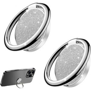 Kal-2 Pi&egrave;ces Anneau Support T&eacute;l&eacute;phone Portable, Bague Pour T&eacute;l&eacute;phone, Support R&eacute;glable &Agrave; 360&deg; Et Pliable &Agrave; 180&deg;, Adh&eacute;sif Fort, Compatible Avec Smartphones De 4 &Agrave; 8 Pouces, Argent Brillant - Neuf
