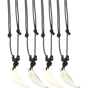 Kal-4pcs Dent De Requin Pendentif,Dent De Requin Veritable,Collier Dent De Requin - Collier Surfeur Avec Perles En Bois - Pendentif Vintage Tendance Pour Homme,Dent De Requin,Requin - Neuf