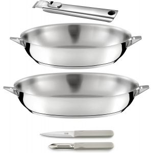 Subzonal-Cuisinox - Eclipse - Set Cuisson Et Coutellerie - Po&ecirc;les 24/28 Cm Inox, &Eacute;plucheur Et Couteau Office - Poign&eacute;e Amovible Inox - Compatible Tous Feux Dont Induction - Neuf